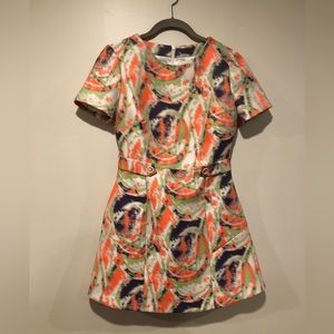 Karen Millen Petite Abstract Jacquard Peplum Hem Dress, size 2. NEW